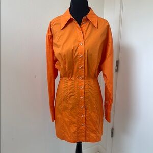 En Saison Orange Long Sleeve Notched Collar Dress